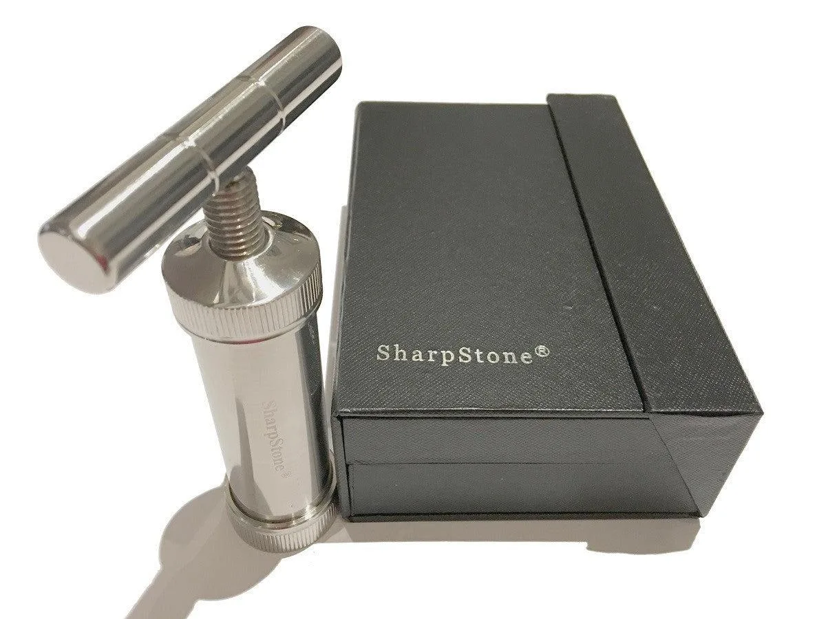 Three-piece silver T-shaped press with storage case, 5.3 inch