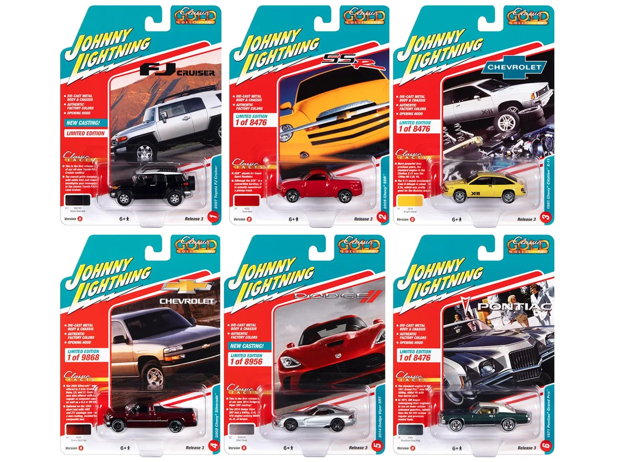 JOHNNY LIGHTNING JOHNNY LIGHTNING Classic Gold Collection 2022 Set B 6 Cars 1/64 hobby collectible — product photo