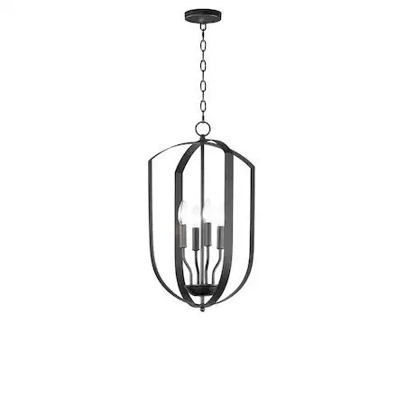 Black four-light chandelier with pivoting metal bands