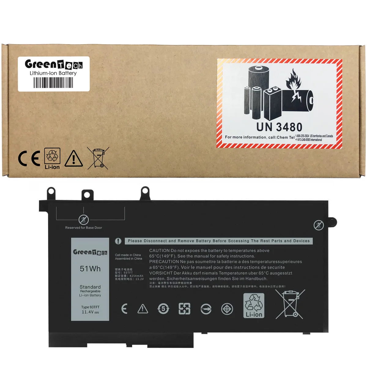 NShi NShi 93FTF 11.4V 51Whr 3-cell laptop battery for Dell Latitude 5280 5480 5580 5290 5590 — product photo