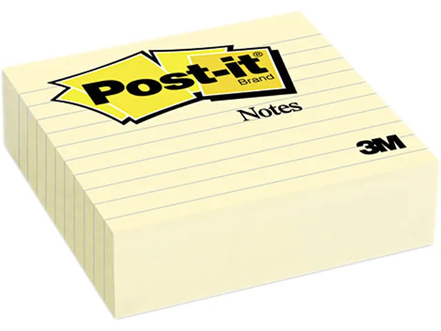Square yellow sticky note pad with printed lines, 300 sheets