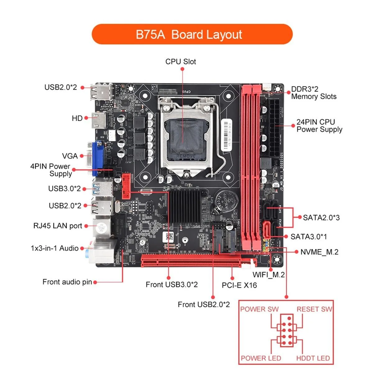 YINGHUA YINGHUA B75A server motherboard LGA1155 2×DDR3 i3-2120 NVME M.2 WIFI M.2 — product photo