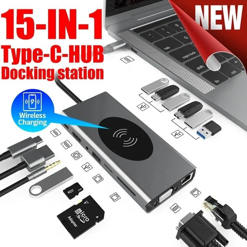 Jansicotek Jansicotek BXS15IN1 15-in-1 Docking Station Wireless Charging Silver — product photo