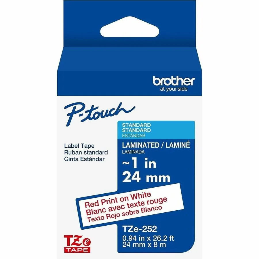 Brother P-touch TZe 252 red on white 24mm laminated label tape cassette