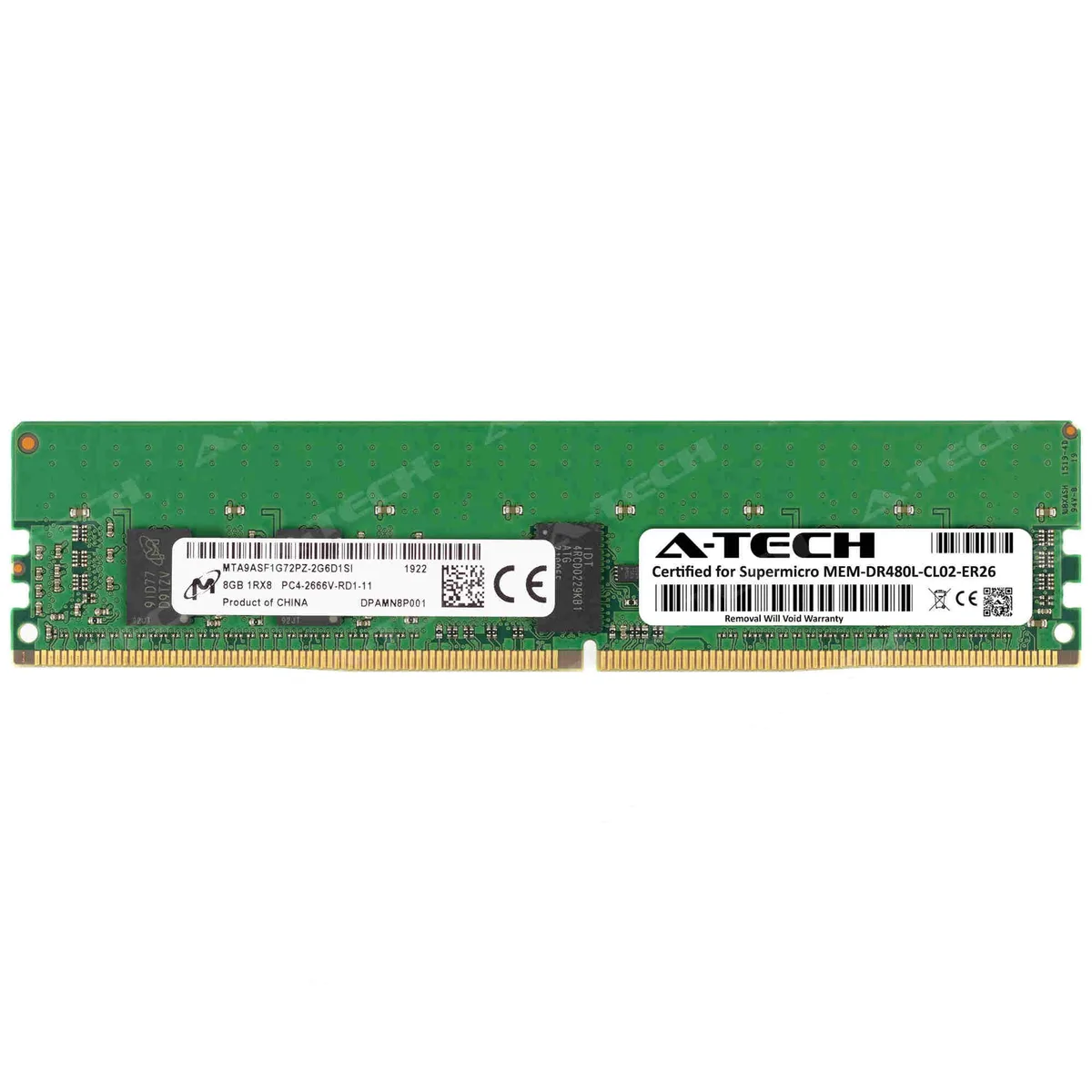 A-Tech A-Tech 8GB DDR4 2666MHz ECC RDIMM 1Rx8 CL19 1.2V 288-Pin Server Memory — product photo