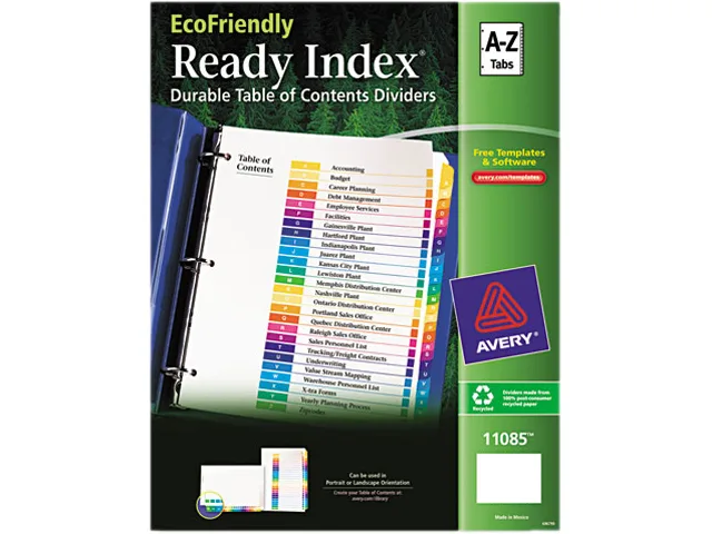 Multicolour 26-tab card dividers with reinforced contents page