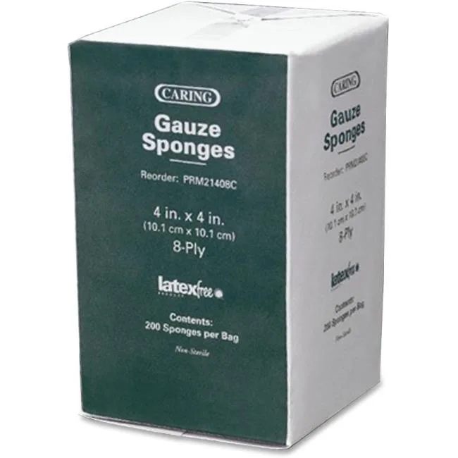 Medline Medline PRM21408C Caring Woven Non-Sterile Gauze Sponges 8 Ply 4x4 200 Pack home health care — product photo