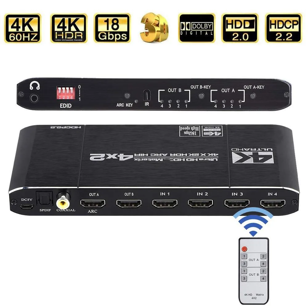 ESTONE ESTONE OZJ2 HDMI Matrix 4x2 4K@60Hz Audio ARC — product photo