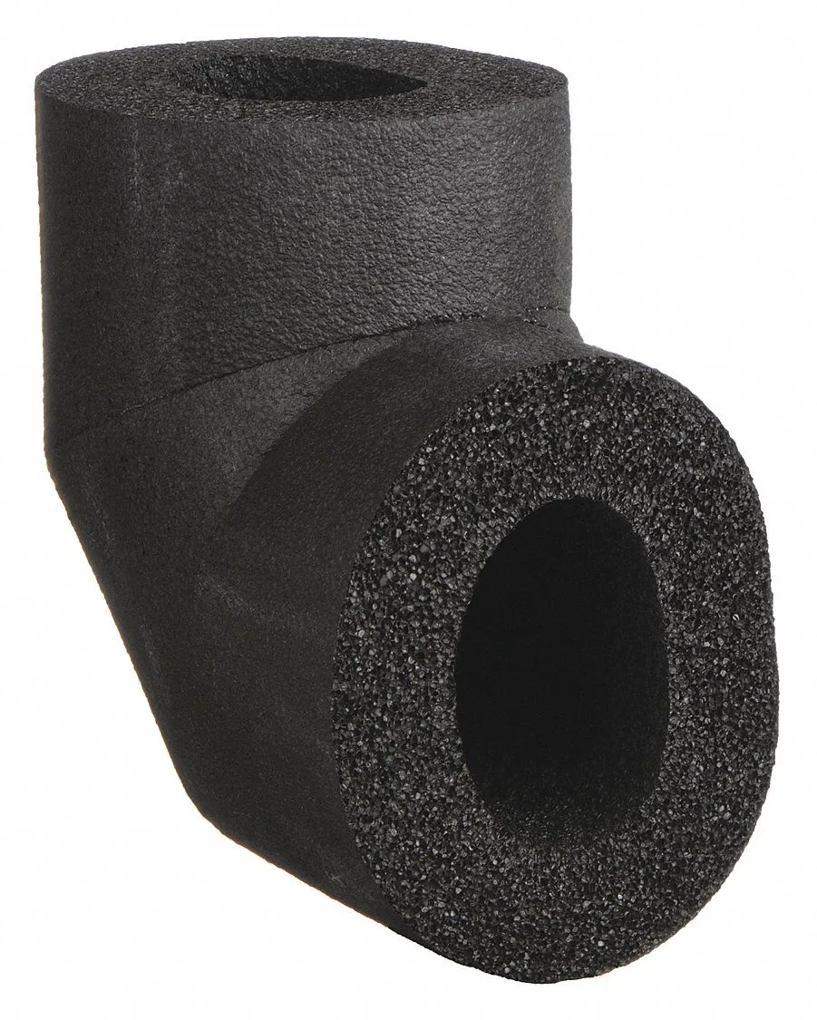 Black NBR/PVC 90-degree elbow pipe fitting insulation, 1-inch thick