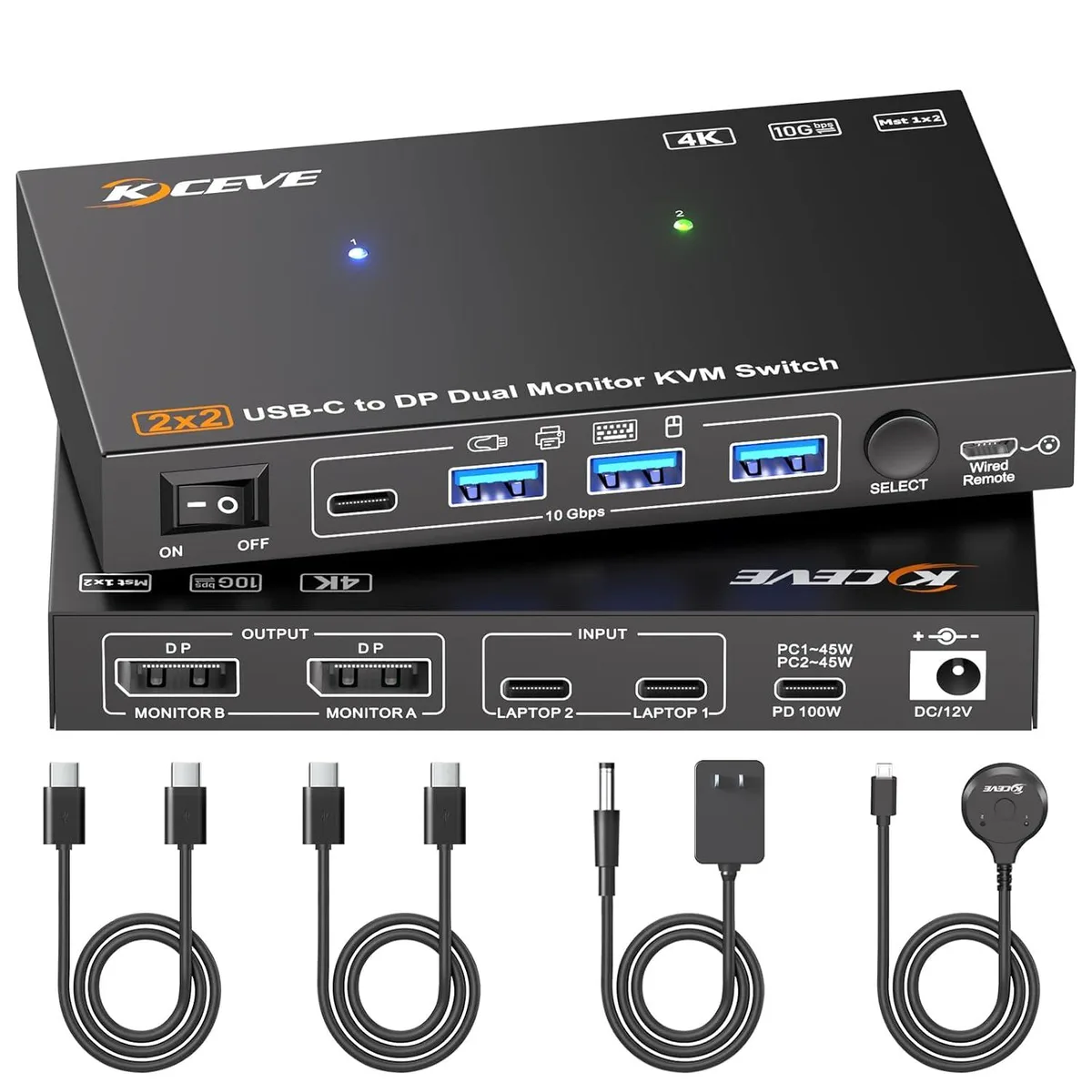 AUTYUE AUTYUE C202DP USB-C KVM Switch 2×4K@60Hz 10Gbps PD 100W — product photo