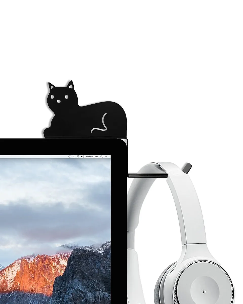 Black silicone cat tail hook stuck to monitor edge