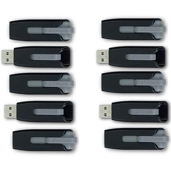 VERBATIM Verbatim 70894 Store 'n' Go V3 32GB USB 3.2 Gen1 Flash Drive 10pk Gray — product photo