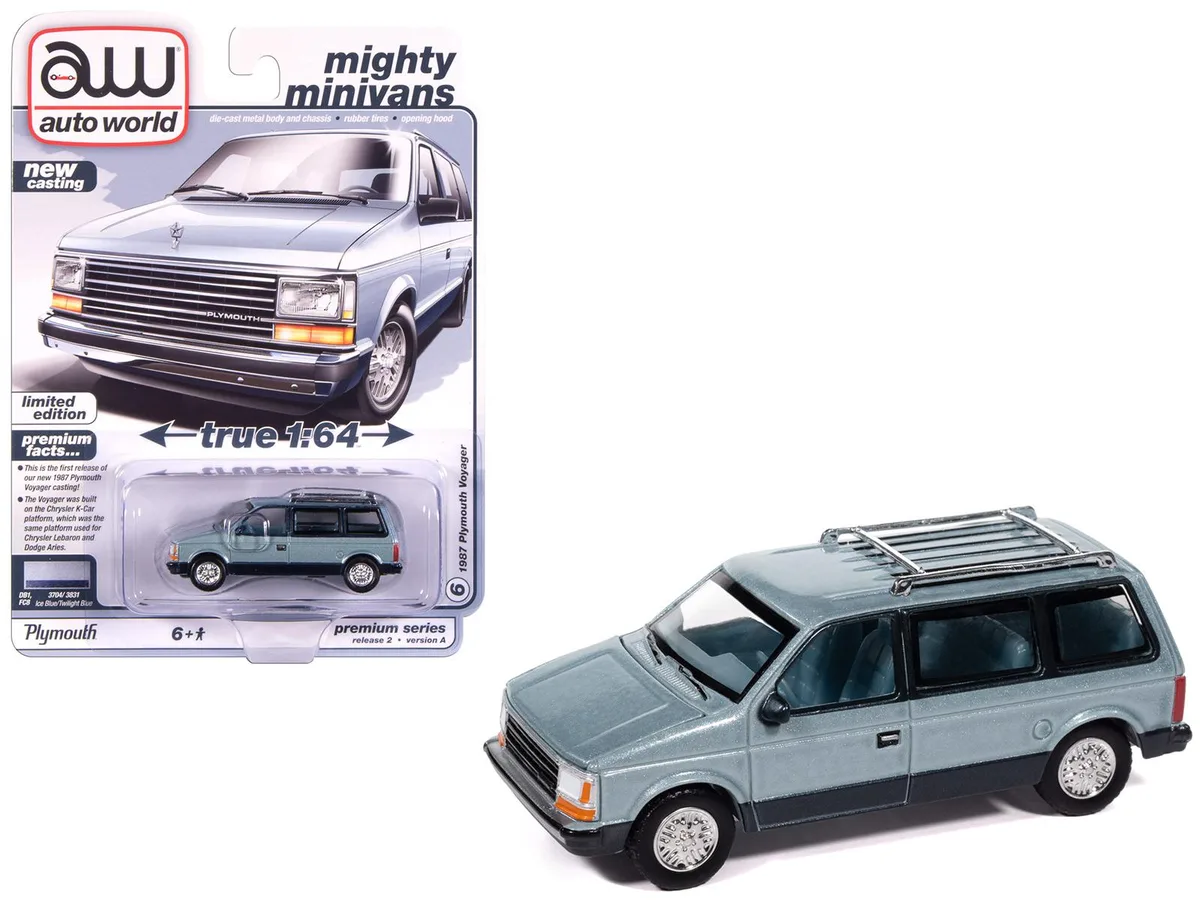 auto world Auto World 1987 Plymouth Voyager Van Ice Blue & Twilight Blue 2-Tone 1/64 Diecast — product photo