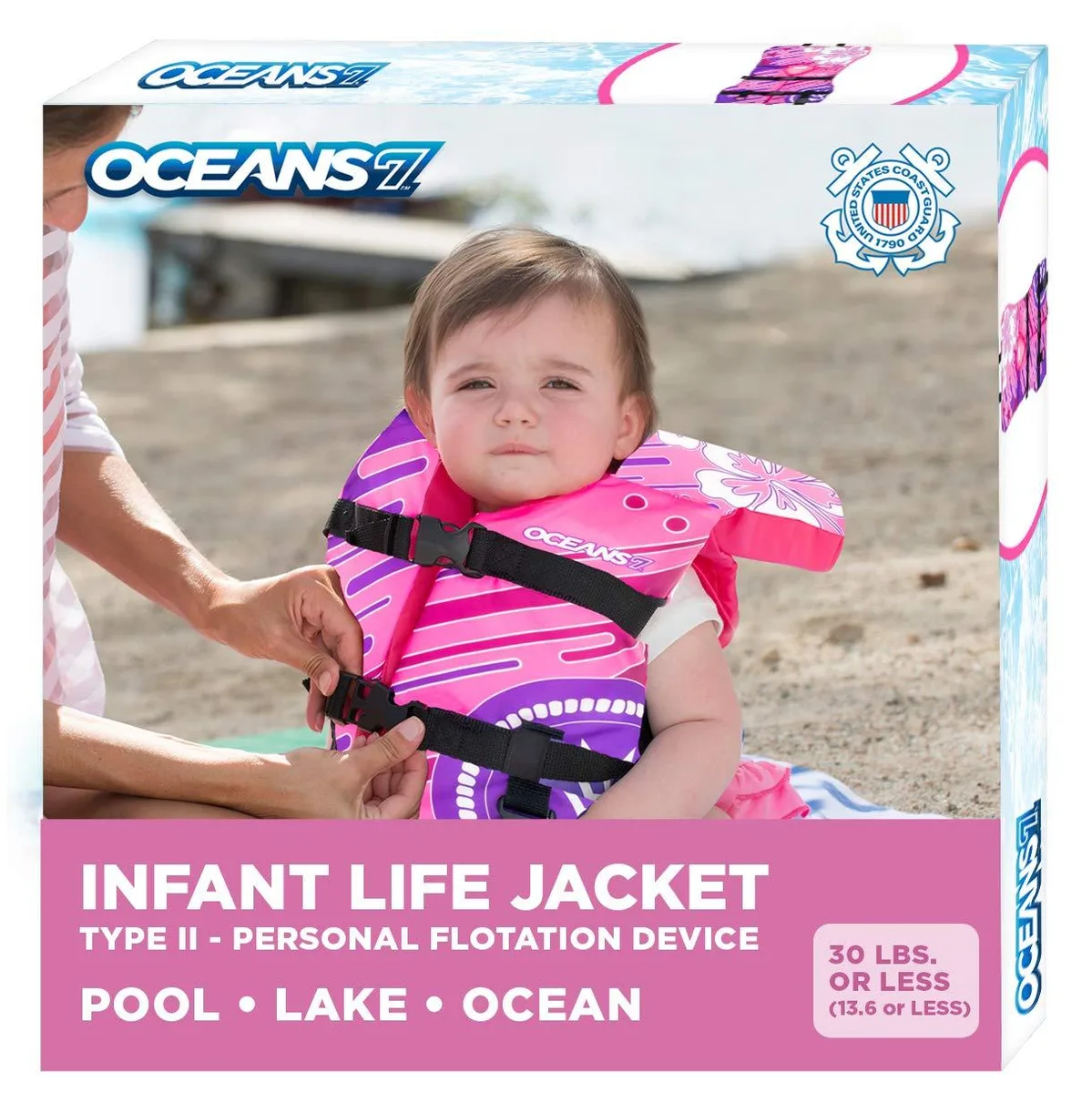 Aqua LEISURE Ocean7 Infant life jacket 8-30 lbs Pink Berry — product photo