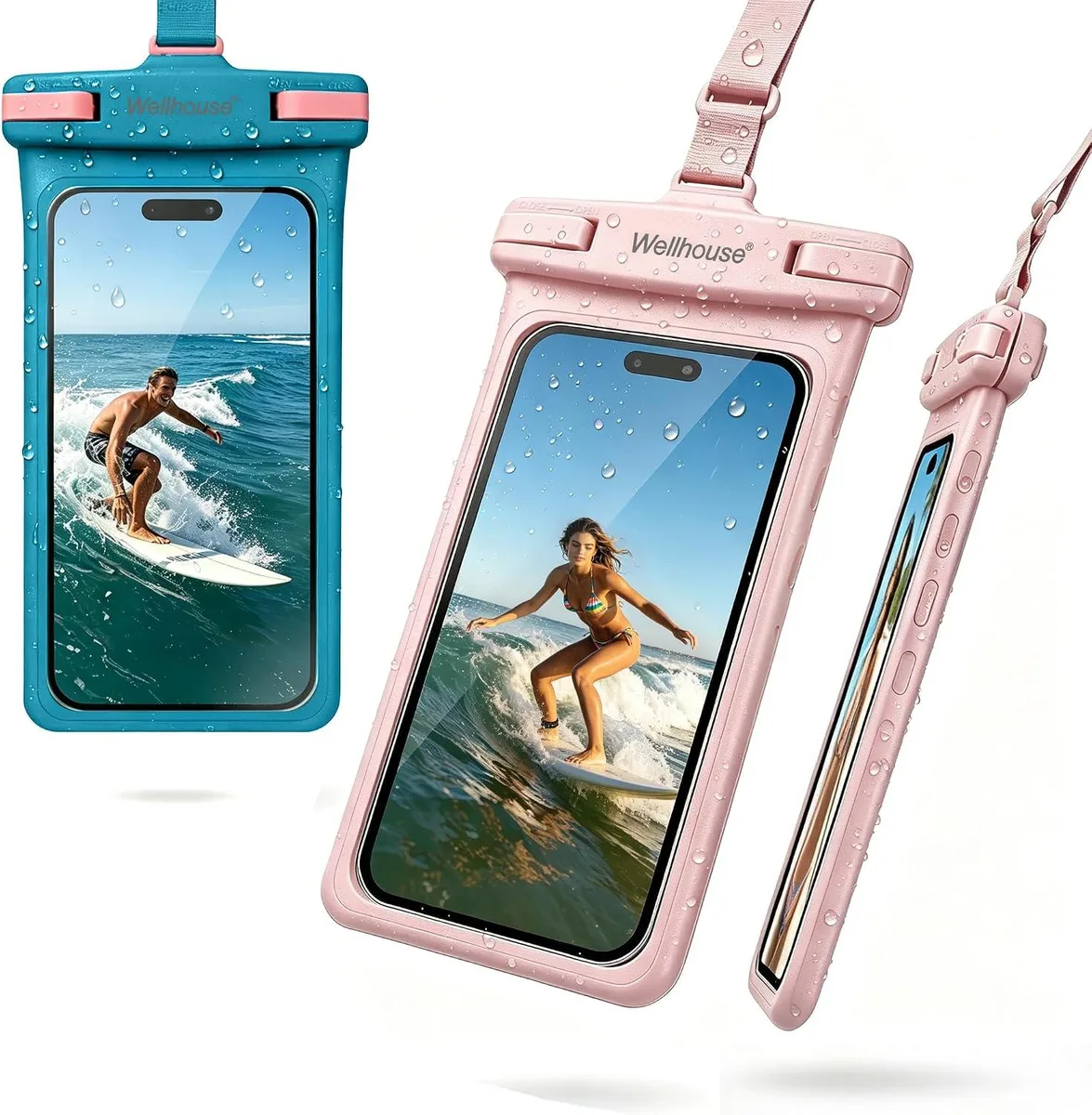 Transcend Transcend Waterproof Phone Case 2 Pack Blue Pink 7.0 inch IPX8 — product photo
