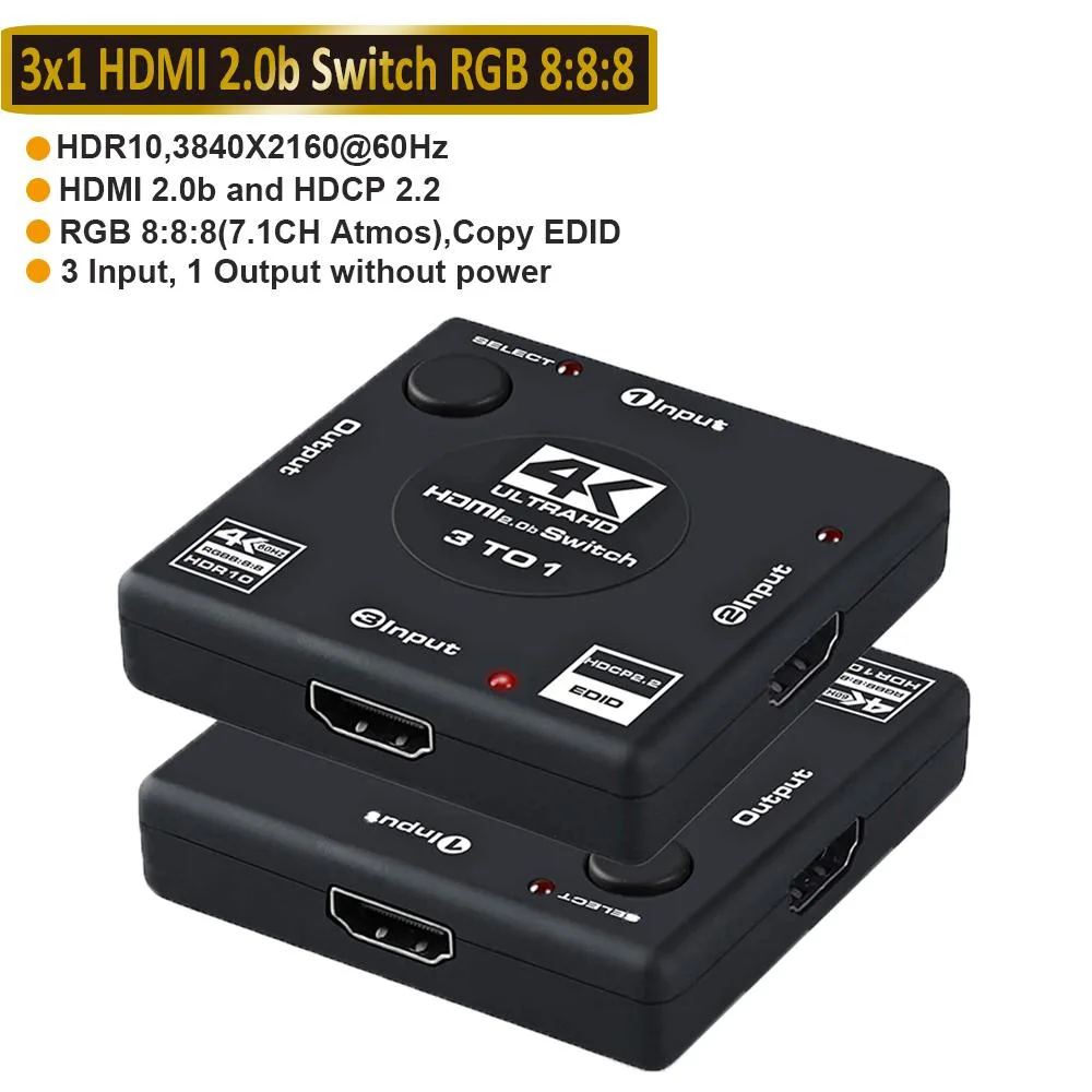 LUOM LUOM HDMI Switch 3×1 4K60Hz 18Gbps 3.9FT Cable — product photo