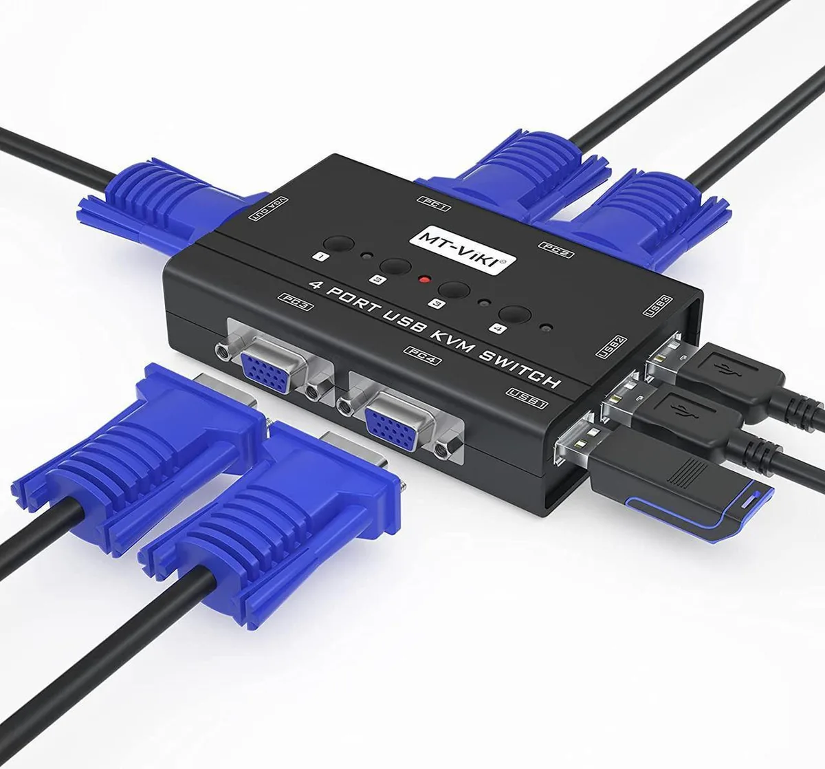 Vszerda Vszerda 4-Port VGA KVM Switch with 3 USB 2.0 Hub, 4 Cables — product photo