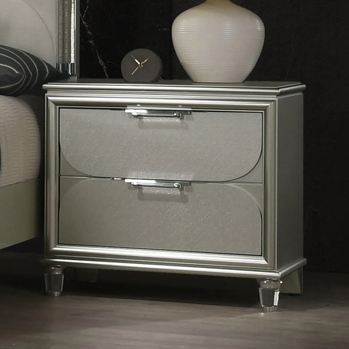 tuphen tuphen Contemporary Silver Nightstand 29.5"W 18"D 27.5"H 2-Drawer — product photo