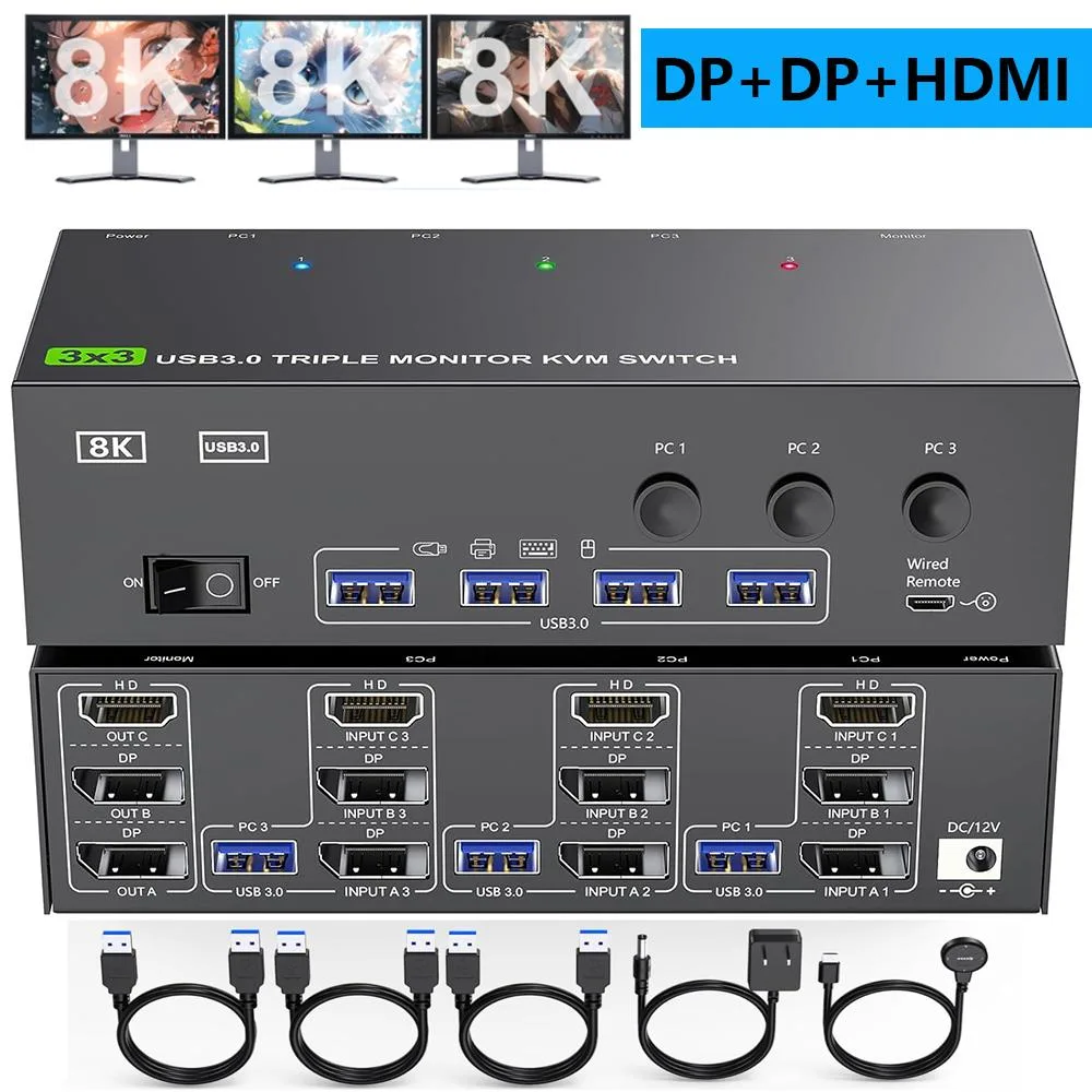 Hitoor Hitoor 3×3 KVM Switch 8K 60 Hz HDMI 2×DP 4 USB 3.0 — product photo