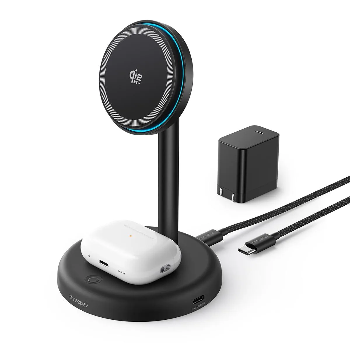  THREEKEY TK-CW315 Black Set 25W Qi2.2 2-in-1 Wireless Charger Stand with Cooling Fan — product photo