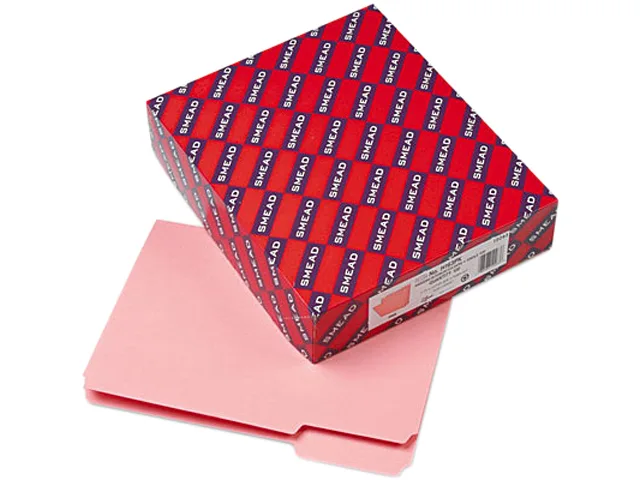 Box of 100 pink interior file folders with assorted tab positions