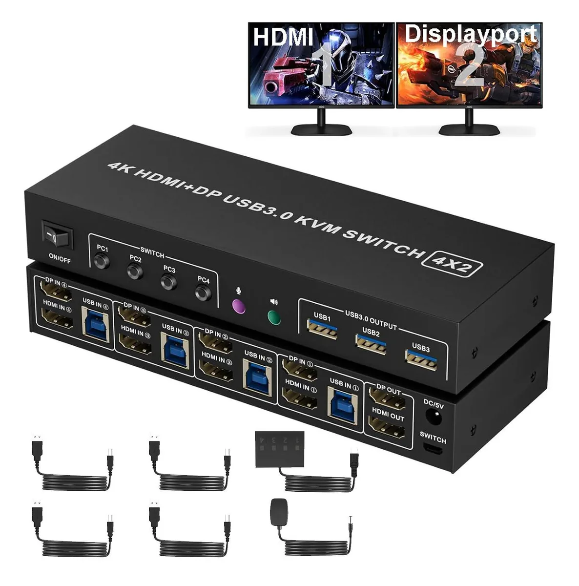 WRIARICH WRIARICH HDMI+DP KVM Switch 2 Monitors 4 Computers 4K@60Hz — product photo