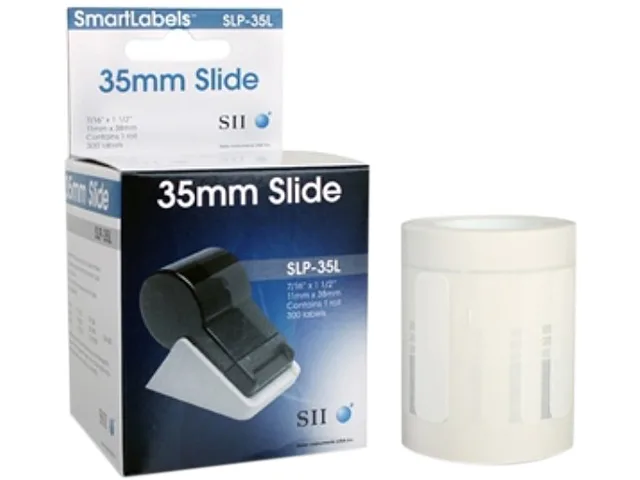 White rectangular label roll with 300 self-adhesive labels for Seiko SLP printers