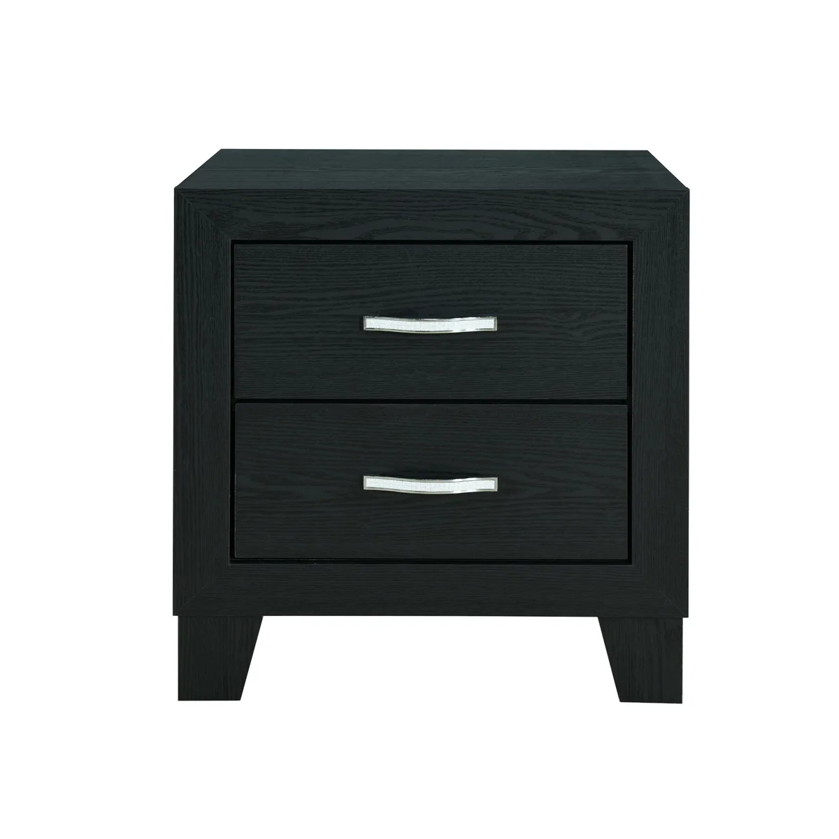 Black wooden nightstand with two drawers and glamour accents