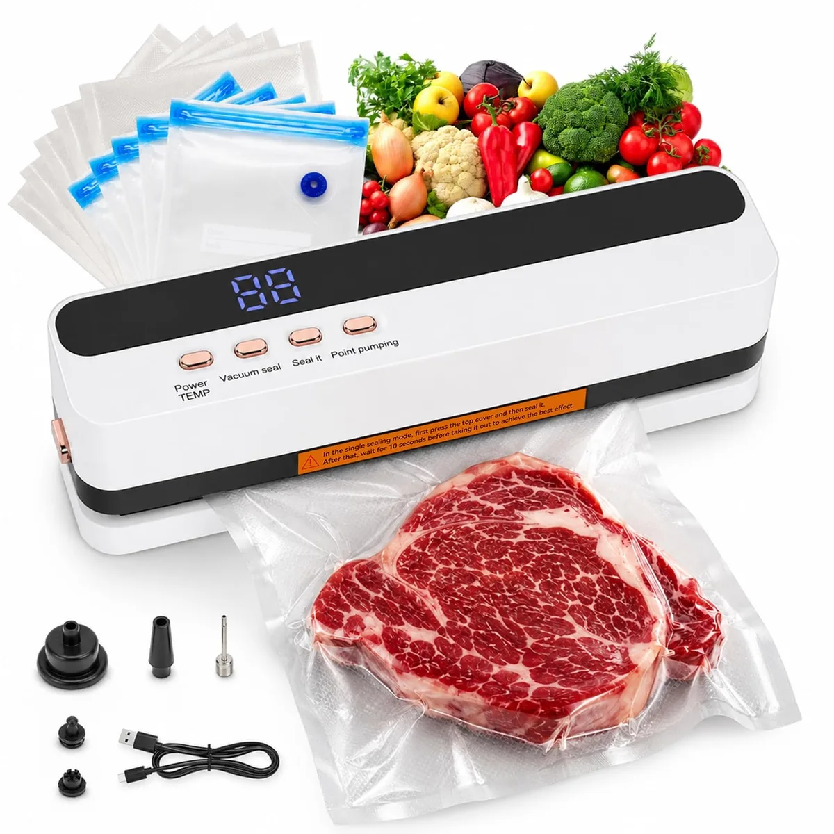  VMYTH Portable Cordless Vacuum Sealer White 65kPa — product photo