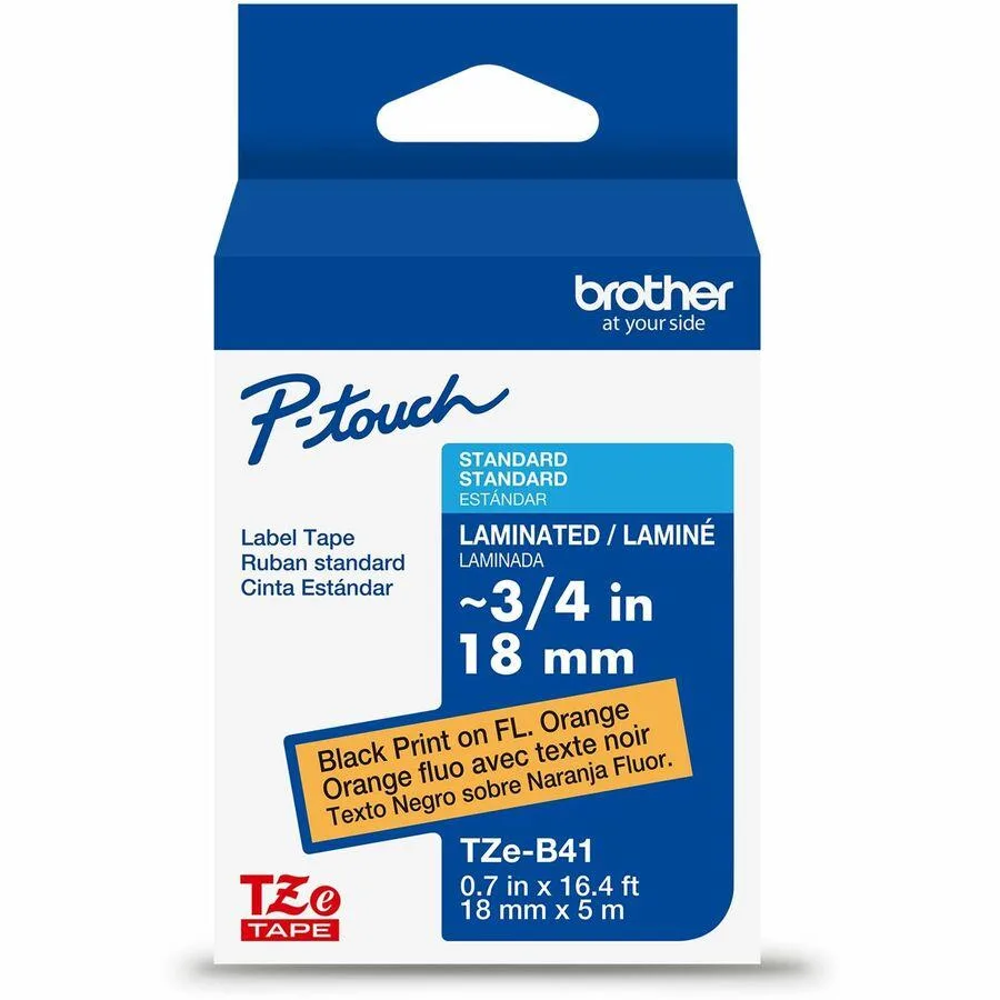 Brother Brother P-touch TZe-B41 Black on Fluorescent Orange Label Tape 18mm — product photo