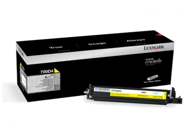 Yellow Lexmark toner cartridge in rectangular plastic housing