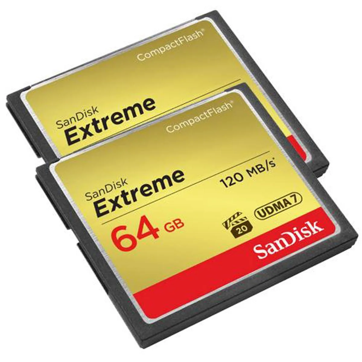 Two black CompactFlash cards in clear packaging