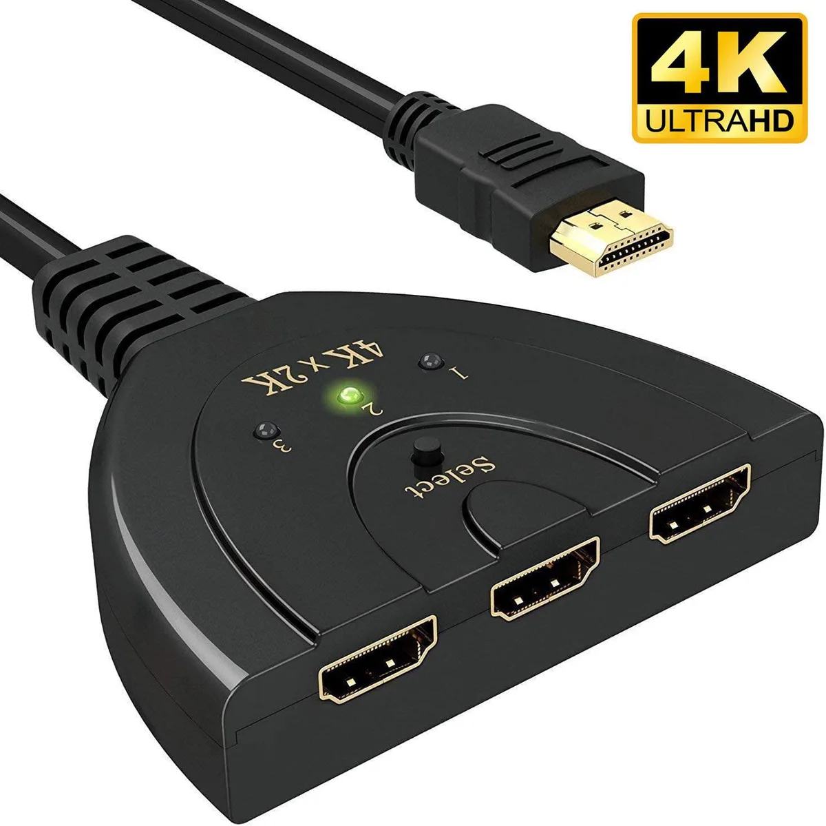 AUBEAMTO AUBEAMTO 3-Port HDMI 1.4 Switch 4K 30Hz 1.8ft Pigtail Cable — product photo