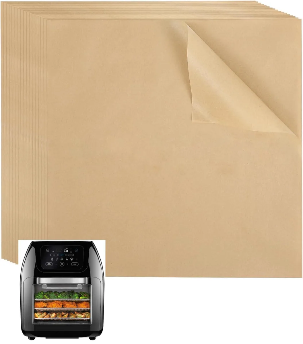 A stack of one hundred copper parchment sheets for air fryer use