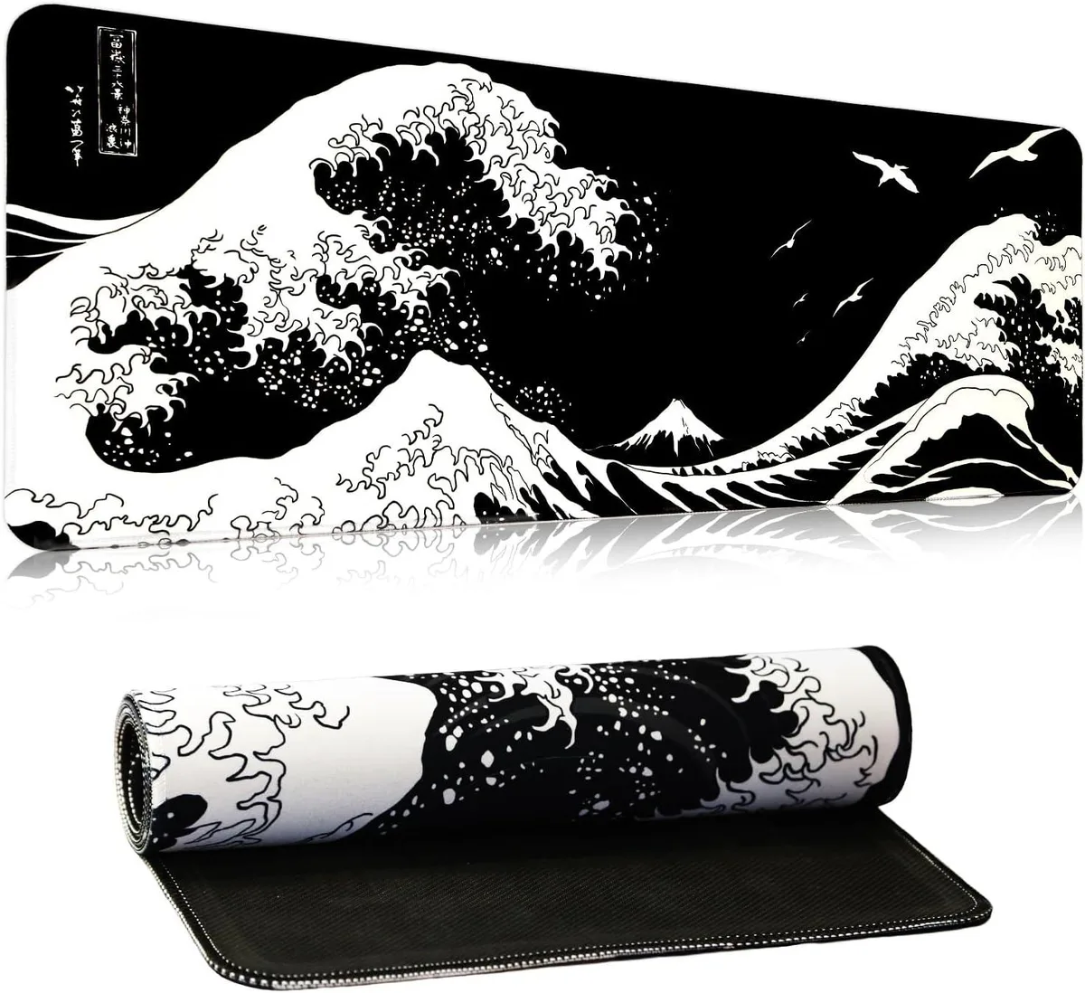 Airocide Airocide Black Japanese Sea Wave Extended Mouse Pad 31.5 X 11.8 Inch — product photo