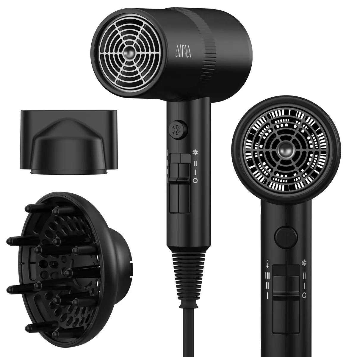 Vader Black hair dryer with concentrator and diffuser attachments