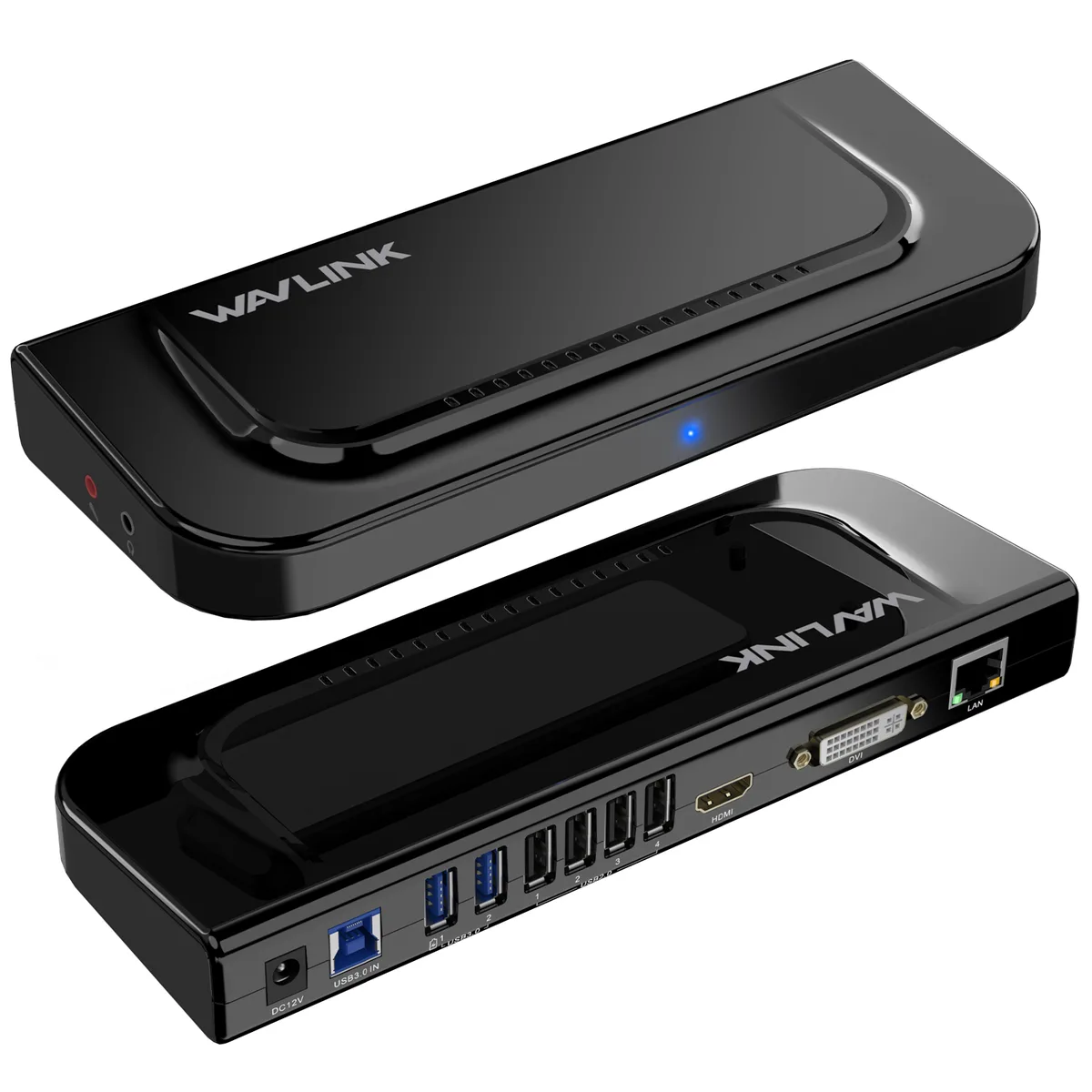 Wavlink Wavlink WL-UG49DK4 docking station USB 3.0 dual 4K HDMI DVI 2×USB 3.0 4×USB 2.0 Gigabit Ethernet audio mic — product photo