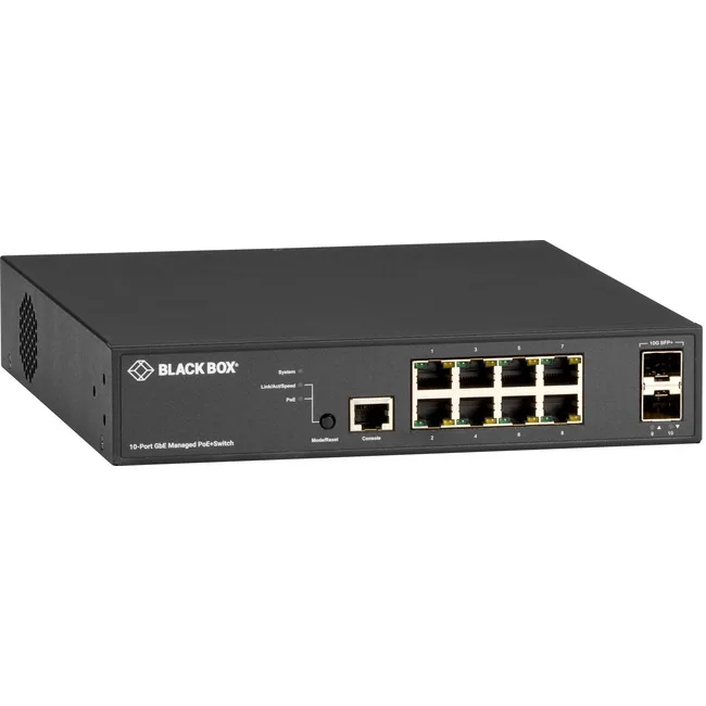 Black Box Corporation Black Box Corporation LPB3010A 10 port Gigabit managed PoE+ network switch — product photo