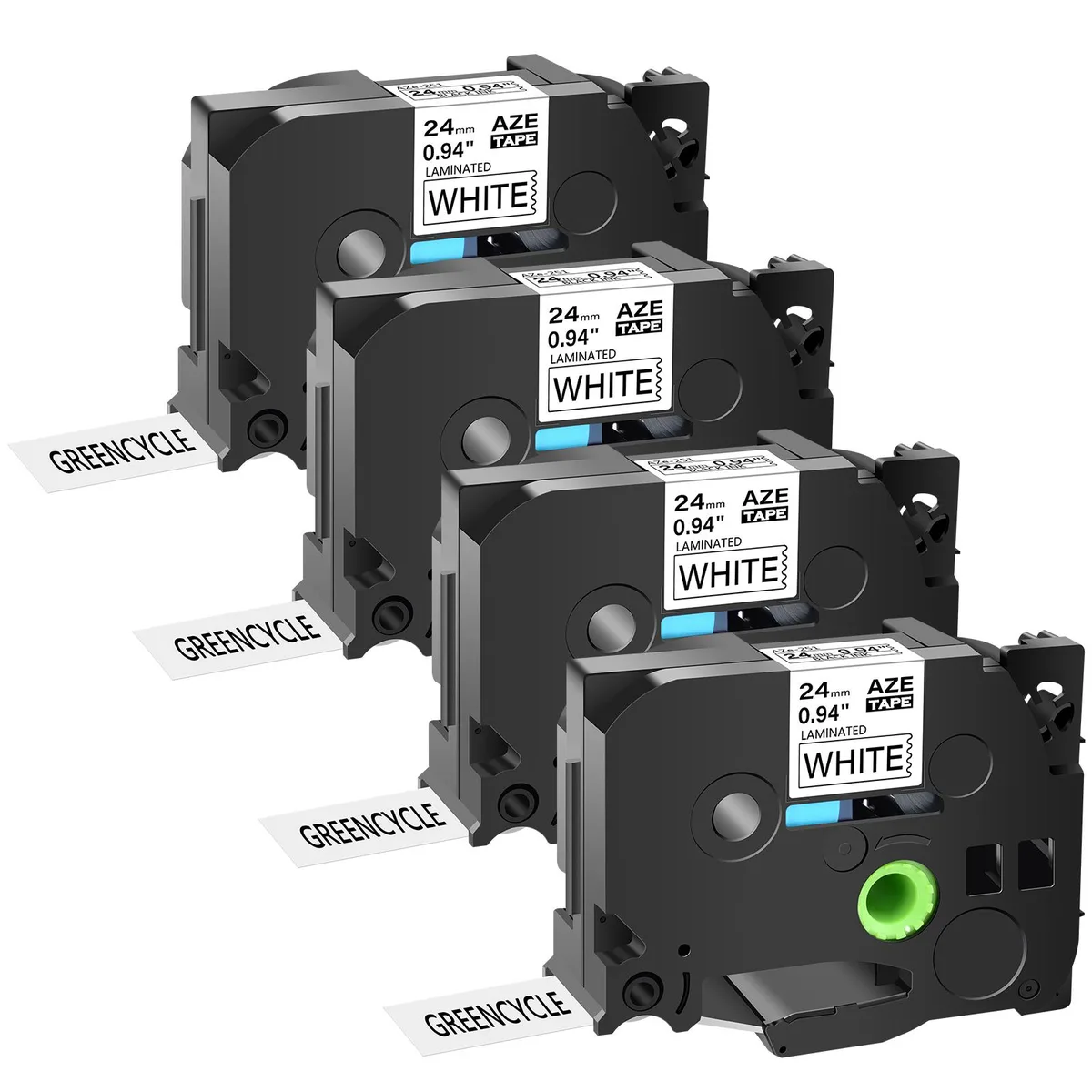 GREENCYCLE GREENCYCLE AZE-251 24 mm Black on White Laminated Label 4 Pack — product photo