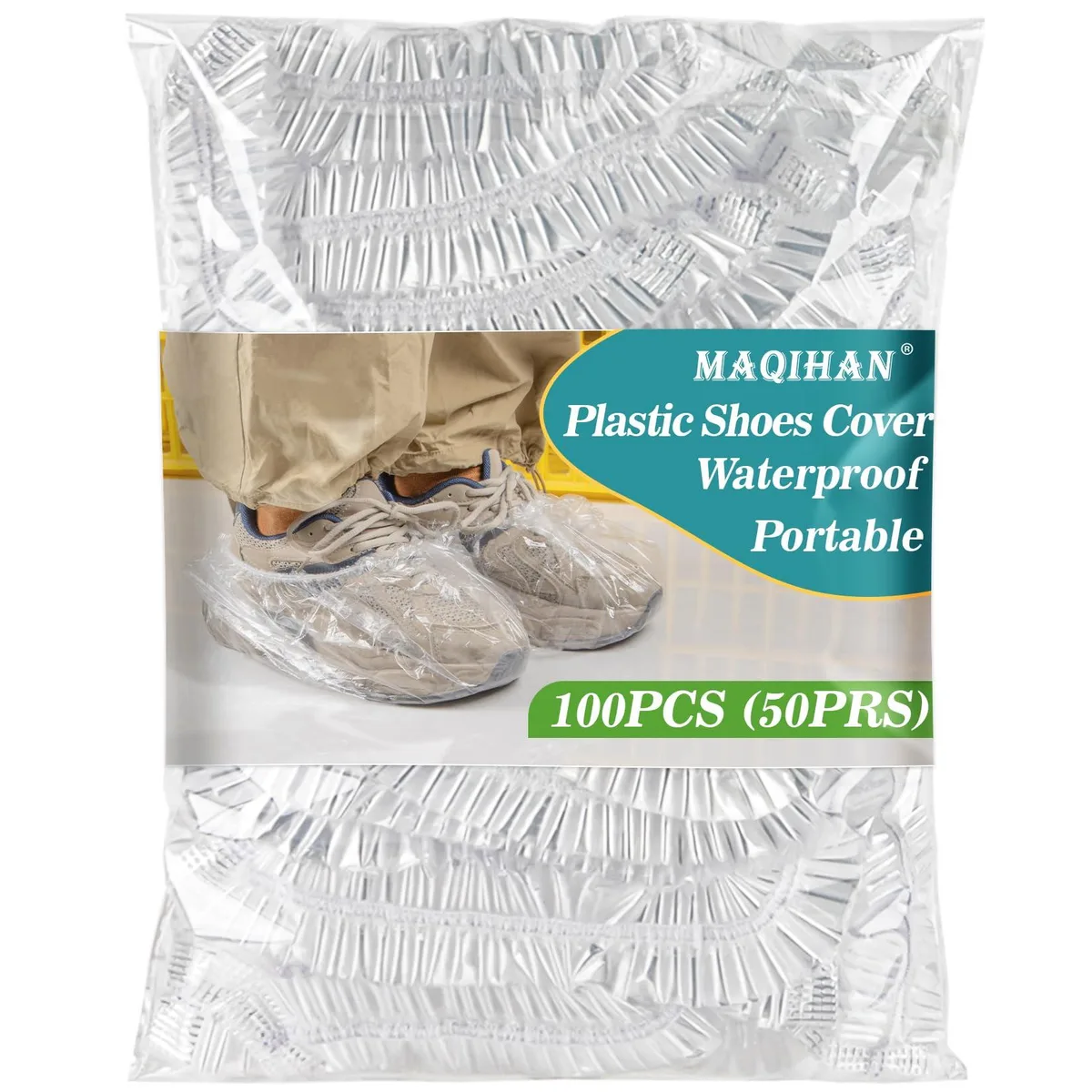 Clear disposable plastic shoe covers, 30 pairs in pack