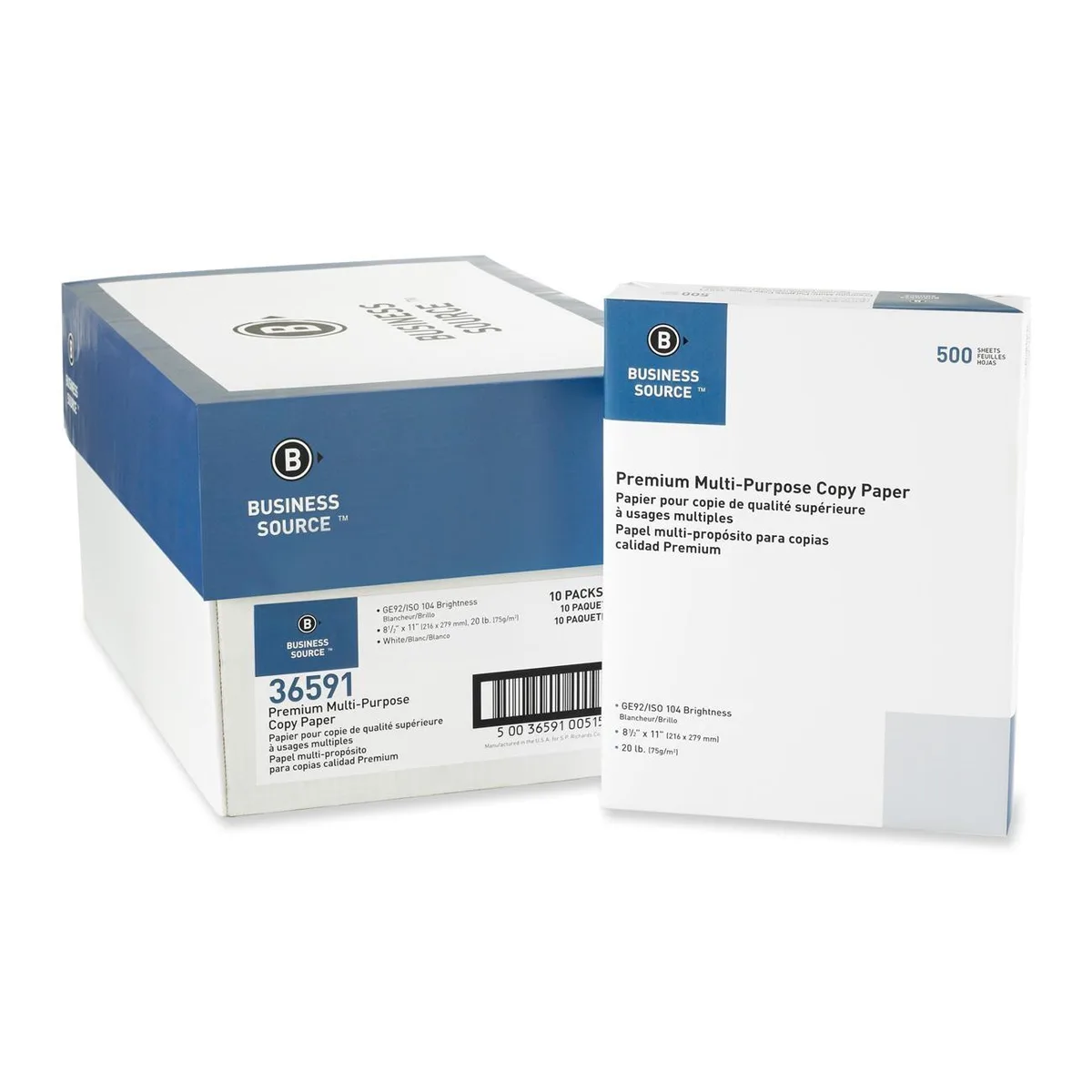 Business Source Business Source 36591 Copy Paper 8.5x11 20lb 92 Bright 5000 Sheets — product photo