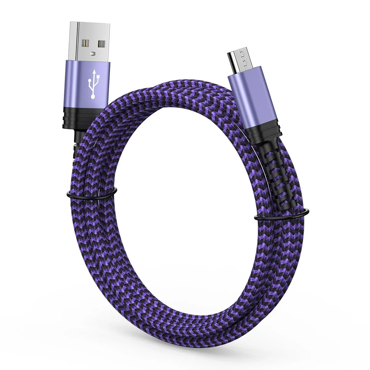 Blue braided Micro USB 3.0 male-to-female cable, six feet long
