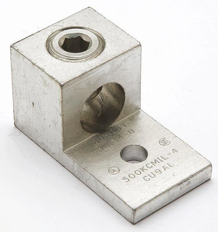 Aluminium lug, 2.81 in long, single 3/8 in stud hole, hex socket head