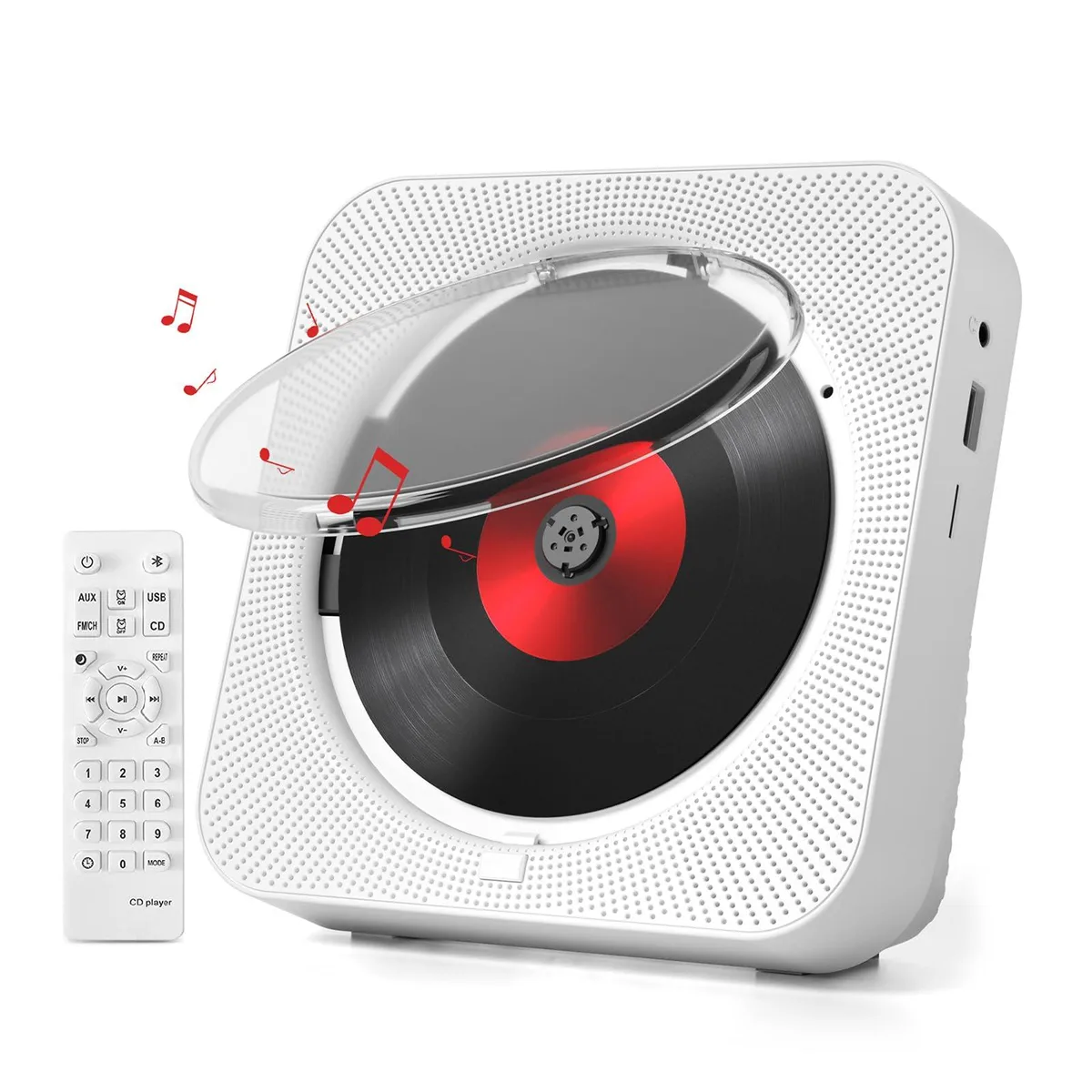 Milk-white portable CD player with built-in speakers and LCD display