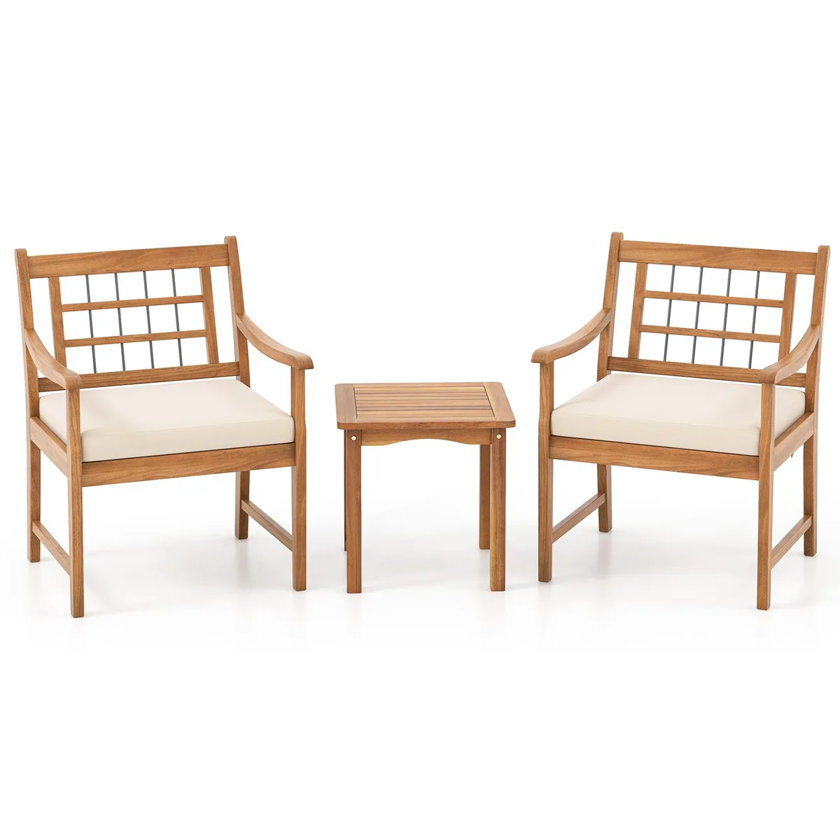 SlickBlue SlickBlue 3 Piece Acacia Patio Furniture Set White Cushions Natural Frame — product photo