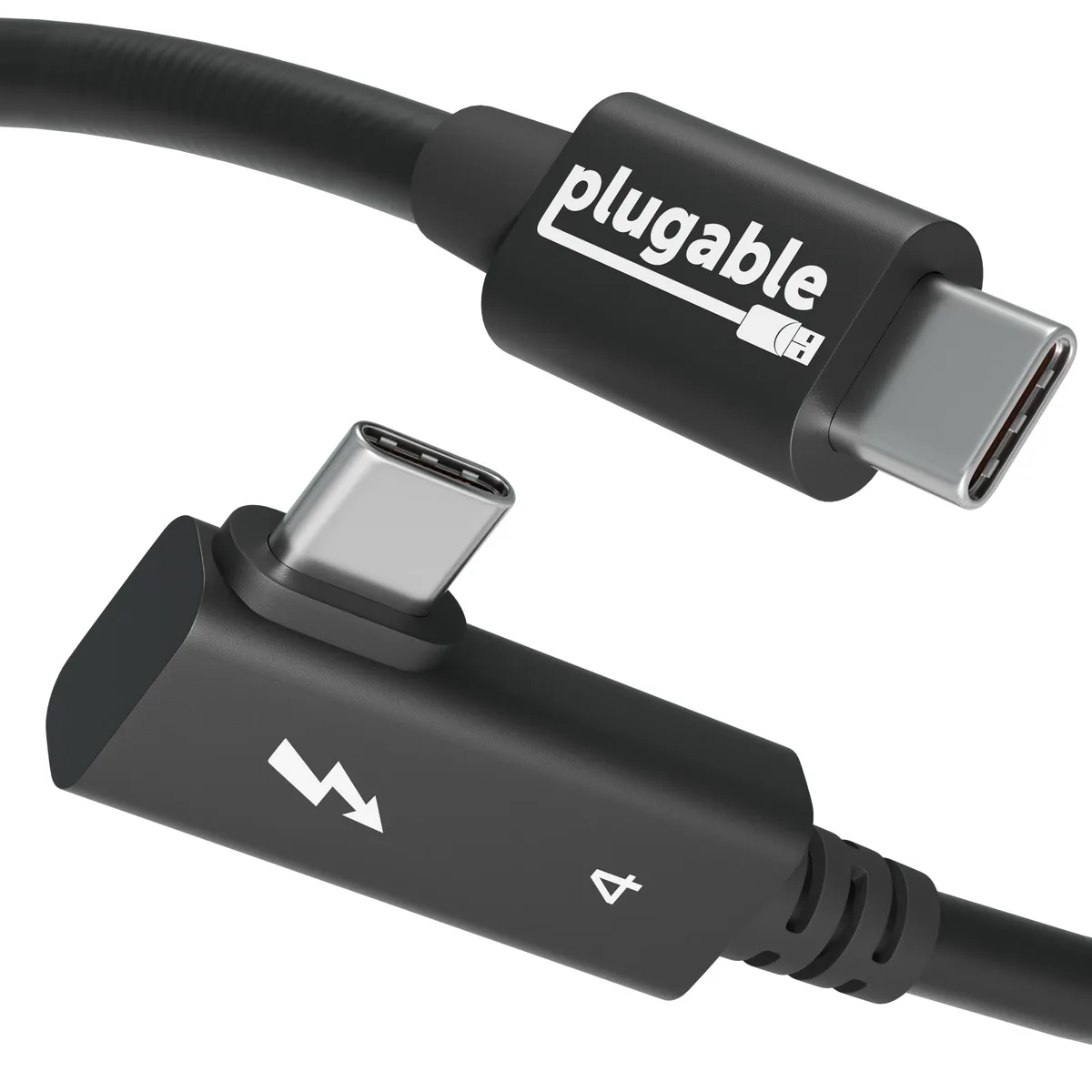 Black Thunderbolt 4 cable with right-angle connector, 80cm long