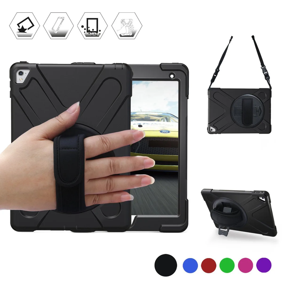 Werleo Werleo A1673 iPad Pro 9.7 2016 rugged case 360 stand straps — product photo
