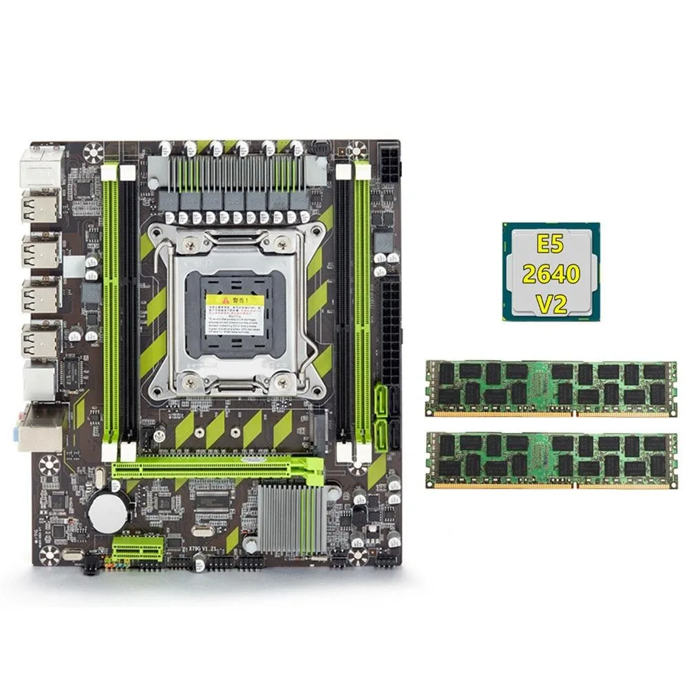 YINGHUA YINGHUA X79 server motherboard with E5 2640 V2 CPU and 2×8 GB DDR3 1600 REG ECC — product photo
