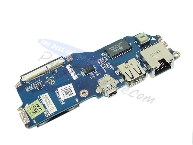 Green circuit board with USB, FireWire, RJ-45 ports and card reader slot