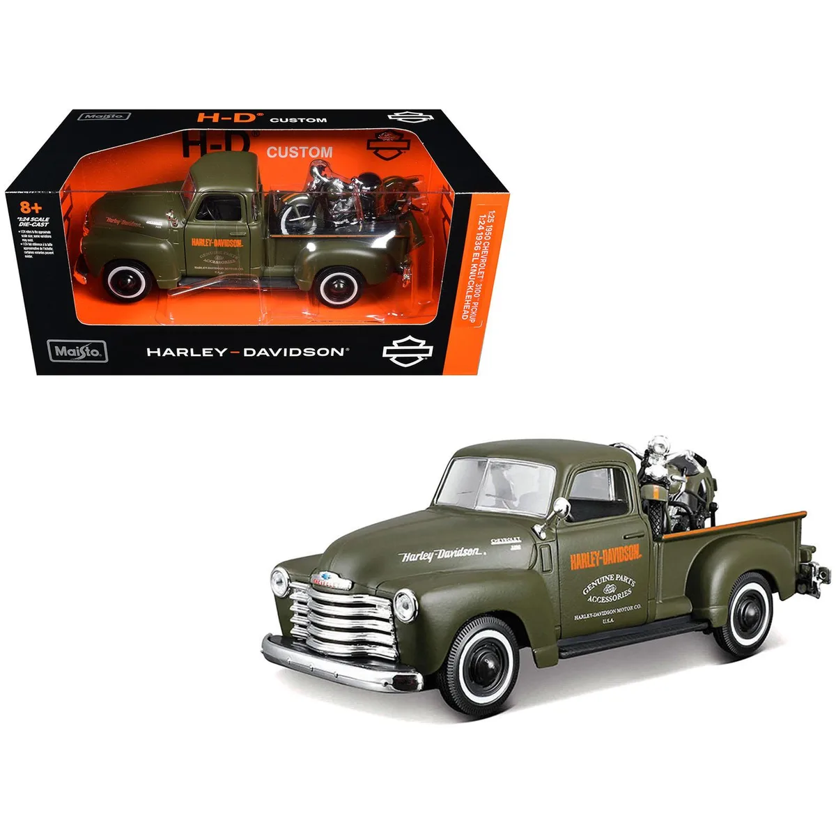 Maisto Maisto 1950 Chevrolet 3100 Truck &amp; 1936 Harley Davidson El Knucklehead 1/24 Diecast — product photo